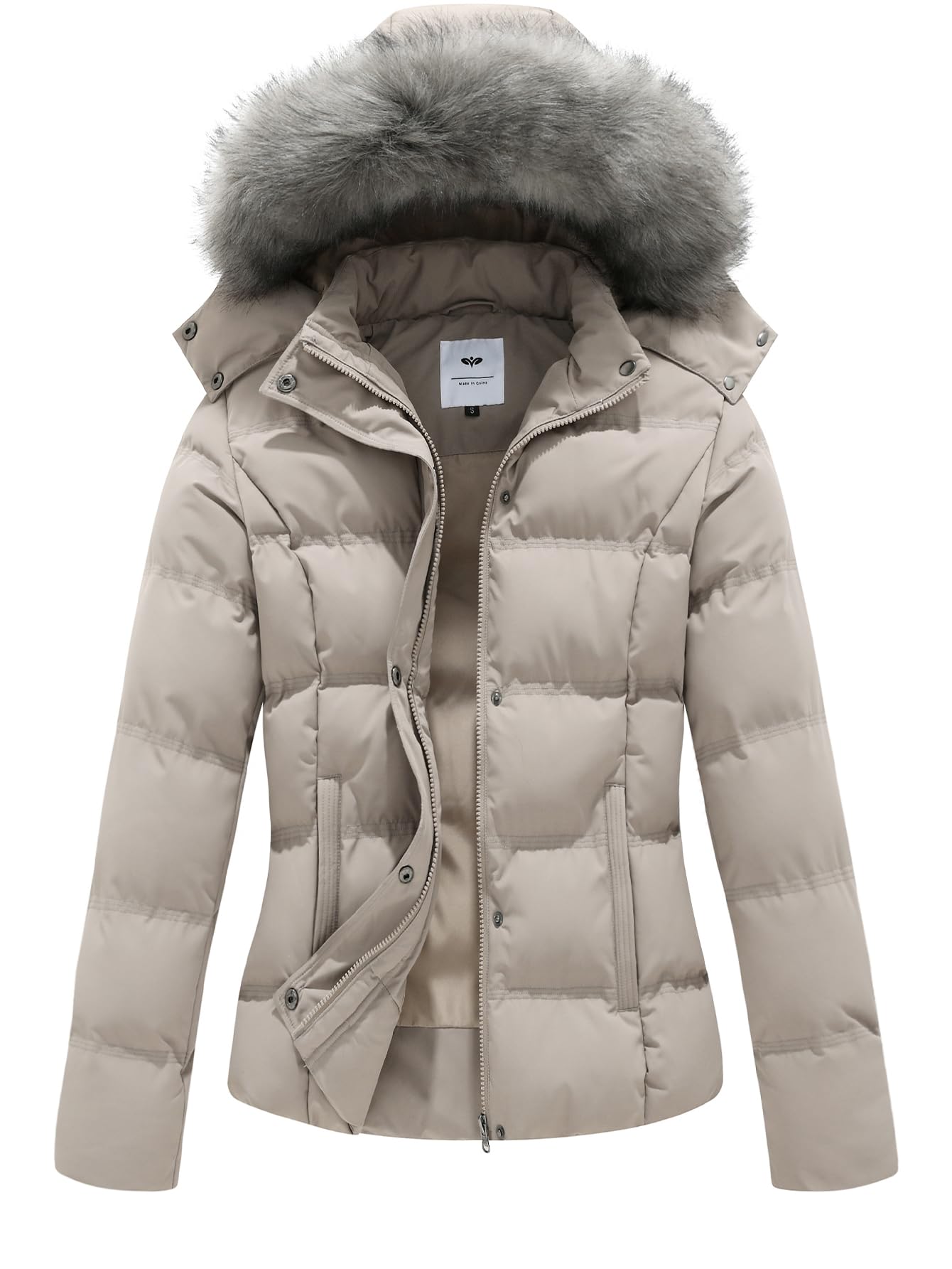 GGleaf Women's Hooded Warm Winter Coat Quilted Thicken Puffer Jacket with Removable Fur Hood